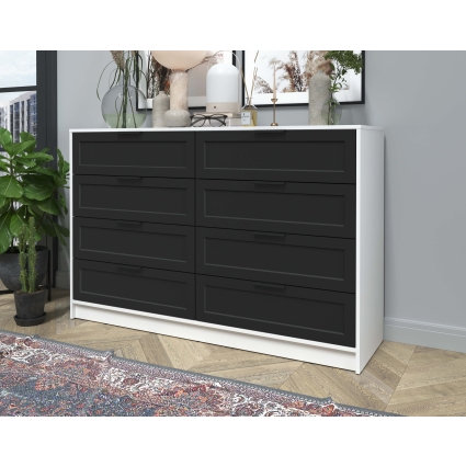 Kомод Тренд КТ-К157 (Белый платинум ЛДСП/ Черный ЛМДФ) Ш1565 В1020 Г451